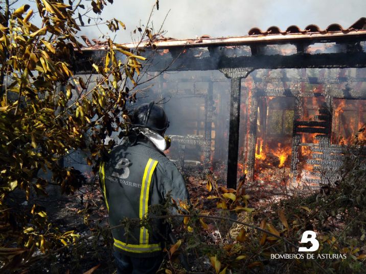Bomberos de Asturias con base en La Morgal trabajan en las labores de extincin de las llamas