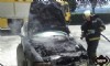 Bomberos extinguiendo el incendio del coche en Tineo.