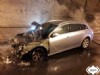Vehículo afectado por el incendio en el túnel de Cadaval en Riaño, Langreo.